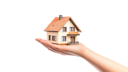 Hand Holding a Miniature House for Real Estate and Homeownership Concepts
