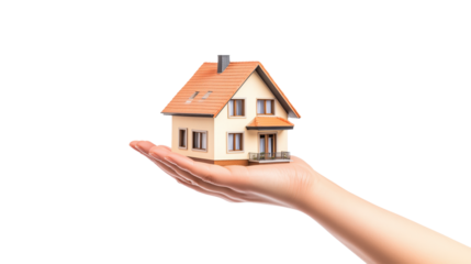 Hand Holding a Miniature House for Real Estate and Homeownership Concepts