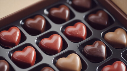 Fototapeta premium Heart-shaped chocolates in a gift box on Valentine's Day