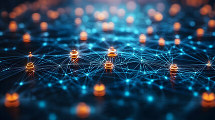 Abstract network visualization with glowing nodes and connections.