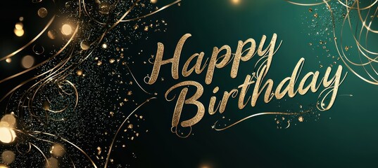 Luxurious Emerald Green and Gold Foil Happy Birthday Card Design for Elegant Celebrations