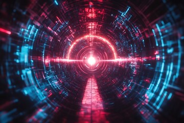 Fototapeta premium Abstract Glowing Tunnel with Red and Blue Light Trails
