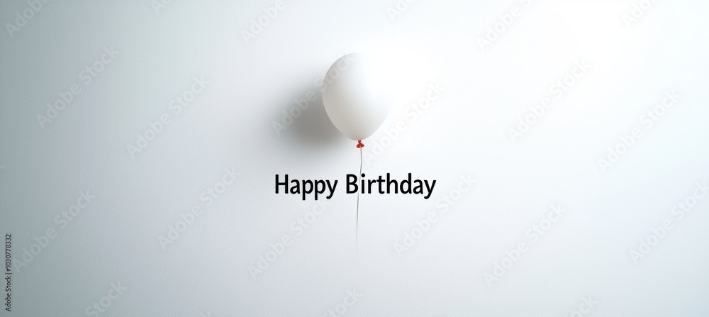 Wall mural Minimalist Happy Birthday Card Design with Red Balloon and Modern Typography