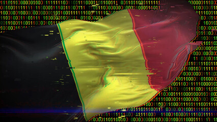 Binary code on flag of Belgium. Program source code or Hacker concept on Belgian flag. Belgium...