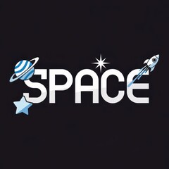 3d Space text written logo Space Logo for planet and galaxy stars background template for printing, flyer, websites, astronauts, astronomy background template, space craft solar system banner