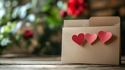Kraft paper gift box with red hearts