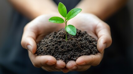 Hands Holding Soil with Green Plant Sprout