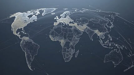 Fototapeta premium A stylized world map with continents and countries represented by lines.