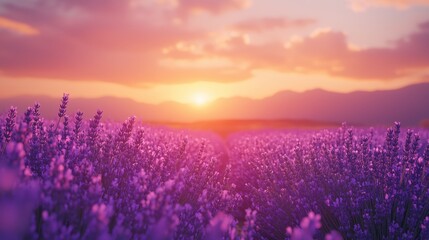 Tranquil Sunset Over Lavender Fields