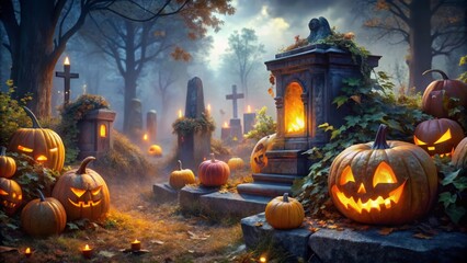 halloween pumpkin on a cemetery