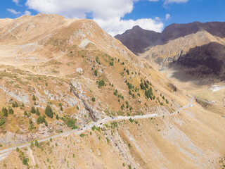 Mountain road Tranfegarash in Romainia. Aerial view from a drone, travel to Romania