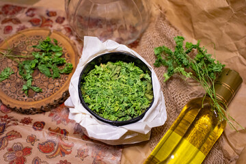 harvesting of dried herbs