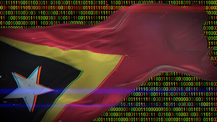 Binary code on flag of East Timor. Program source code or Hacker concept on East Timorese flag....