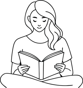 recommend clip art: Continuous Line Art Woman reading book, Minimalist Black Linear isolated on white background.