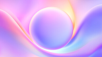 Obraz premium Abstract image with smooth, flowing waves and a glowing central sphere. The pastel color gradient of purple, pink, and soft yellow creates a tranquil and futuristic design, suitable for backgrounds.