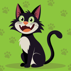 Cute cat sitting with open mouth. Funny cartoon cool character. Portrait of adorable little stray cat. Vector illustration character design with flat color.