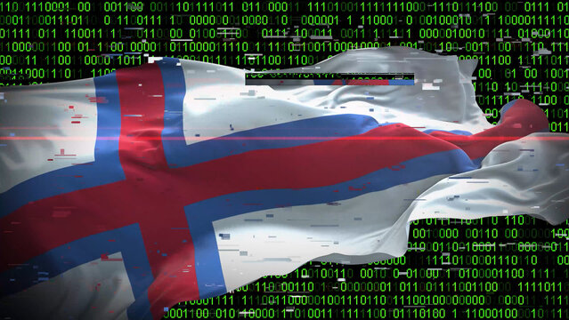 Binary code on flag of Faroe Islands. Program source code or Hacker concept on Faroese flag. Faroe Islands digital technology security, hacking or programming