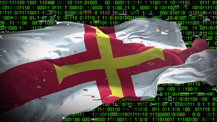Binary code on flag of Guernsey. Program source code or Hacker concept on Guernsey flag. Guernsey...