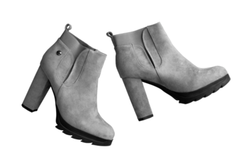 Gray Suede Half Boots for Ladies with Heels. Classic women's shoes.