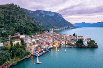 Fototapeta premium Magical Twilight Over Varenna Village on Lake Como