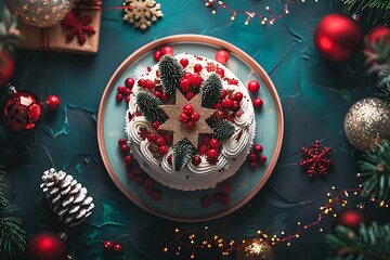 Vibrant Christmas Cake with Festive Decorations