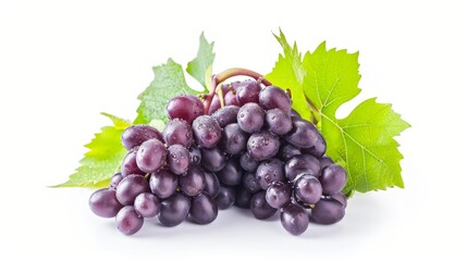 Fototapeta premium Bountiful Harvest: An Array of Plump Red Grapes Adorned with Lush Green Leaves against a Crisp White