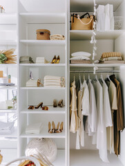 Elegant modern walk-in closet with organized storage.