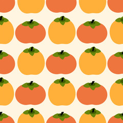 Seamless vector pattern with simple flat style persimmons. Perfect print for card, label, textile, fabric, paper. Hand drawn illustration.