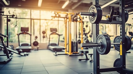 Obraz premium Modern gym with weight rack, treadmills, and other exercise equipment.