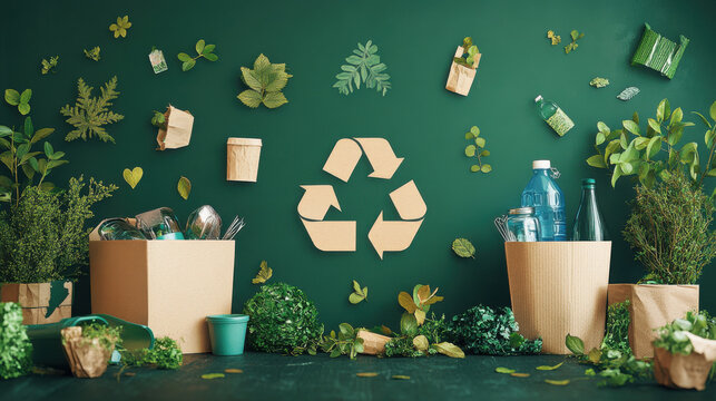 Marketing materials for a green event, with posters and online ads promoting zero-waste practices and eco-friendly vendors