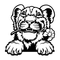 Peeking Lion Cub - Funny Wild Animal - Animal Stencil Cut Files