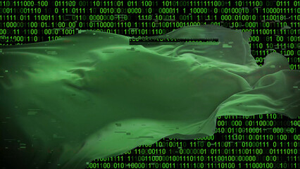 Binary code on flag of Libya. Program source code or Hacker concept on Libyan flag. Libya digital...