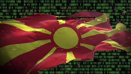 Binary code on flag of Macedonia. Program source code or Hacker concept on Macedonian flag....