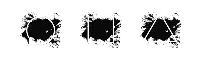 Grunge splash with geometric frames vector set