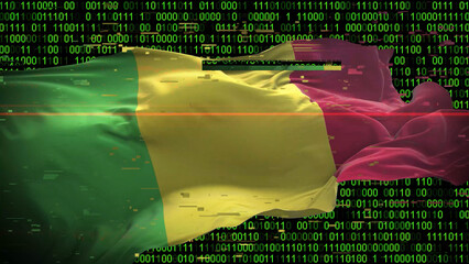 Binary code on flag of Mali. Program source code or Hacker concept on Malian flag. Mali digital...