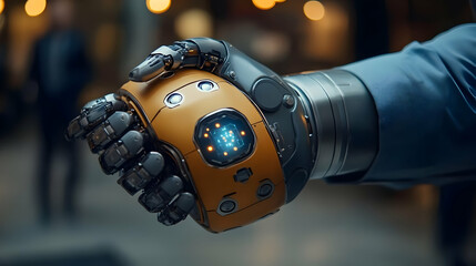 Futuristic robotic hand with advanced technology features.