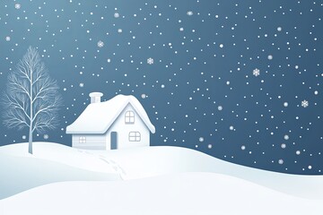 Fototapeta premium Serene winter landscape with a cozy snow-covered house