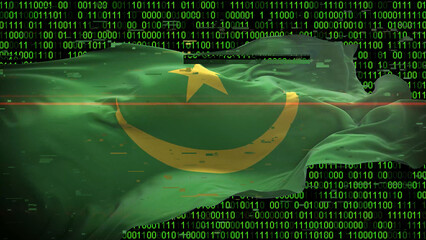 Binary code on flag of Mauritania. Program source code or Hacker concept on Mauritanian flag....