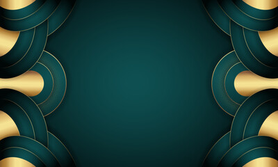Curved golden lines on a dark green color background. Luxury realistic concept. - Vector.