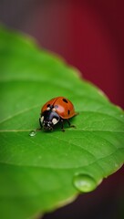 Fototapeta premium Ladybug resting on green leaf