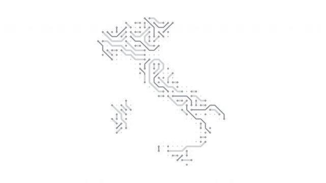 Italy - country map, circuit board, digital tech background. Seamless loop.