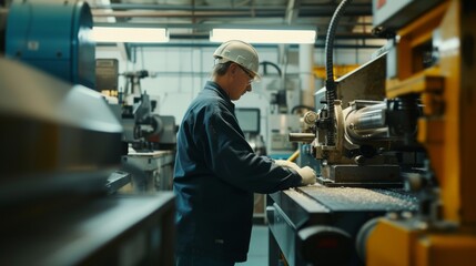 Industrial Worker Operating Heavy Machinery in a Factory