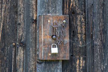 Old Lock on Wooden Barn Door