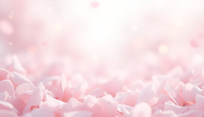 Close-up of cherry blossom petals covering surface with soft light and dreamy bokeh background