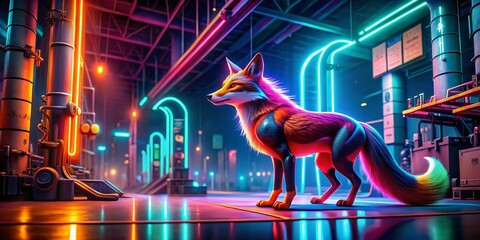 Neon Gym Fox in Vibrant Urban Setting – Fitness and Energy Theme