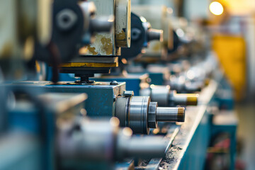 Fototapeta premium Industrial CNC Metalworking Machines in a Factory Producing Precision Parts