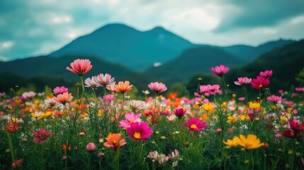 Fototapeta premium Mountain landscape with wildflowers