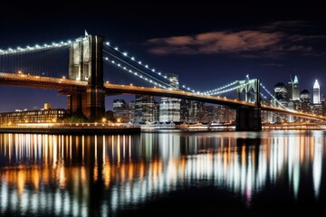 Obraz premium Brooklyn bridge at night landmark travel architecture.