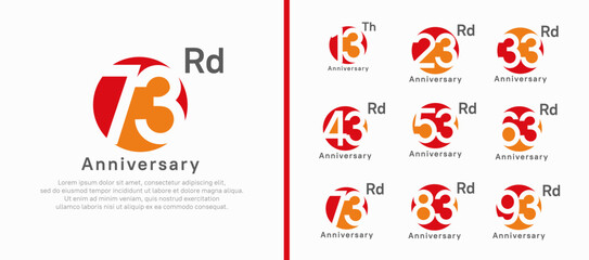 Naklejka premium anniversary logotype set. vector design red and orange color circle can be use for celebration moment