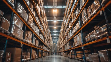 Warehouse Interior: Rows of Shelving Filled with Boxes